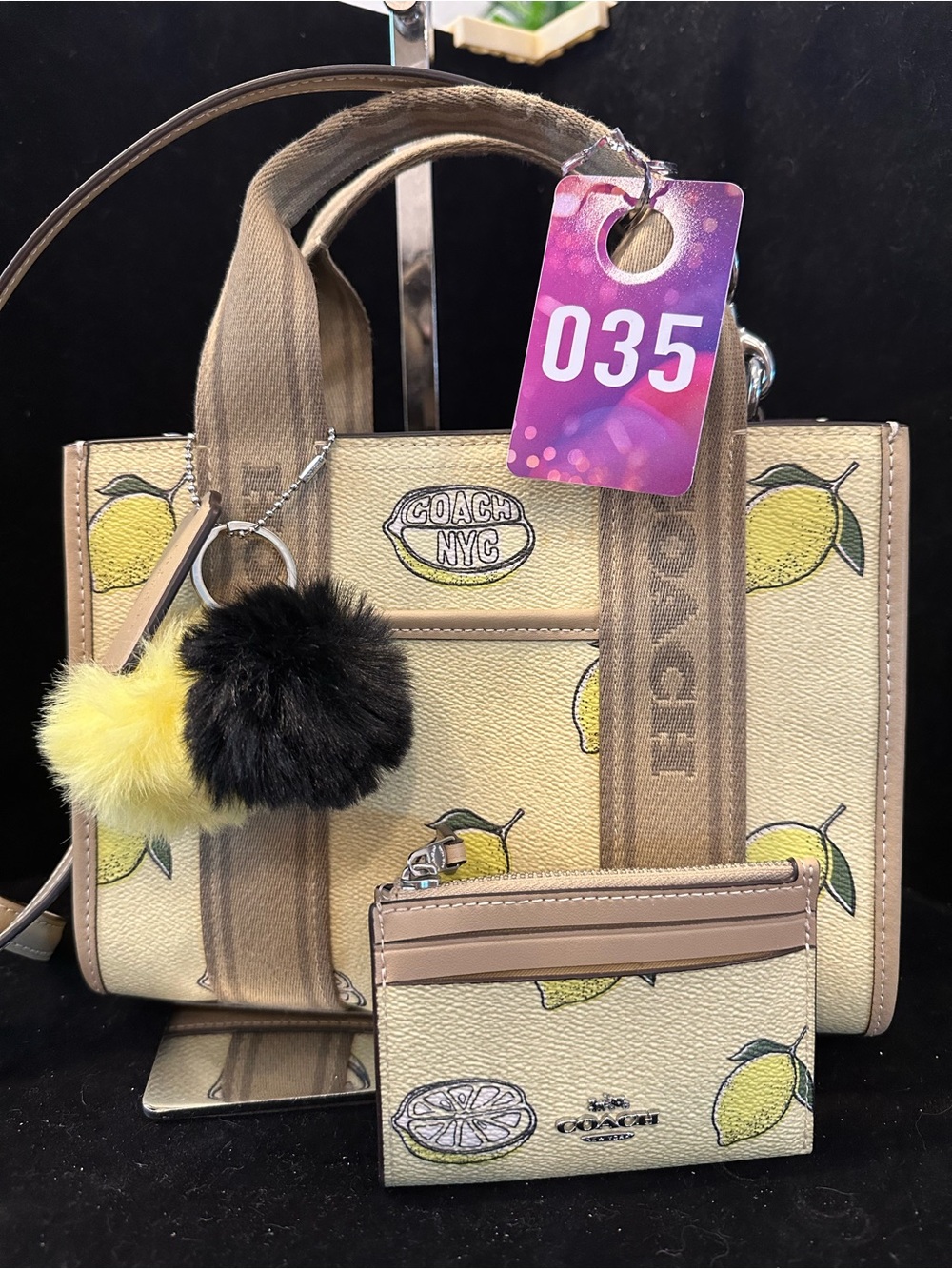 Coach #035 Smith Bag 24  Lemon Print Canvas & Card Holder Set